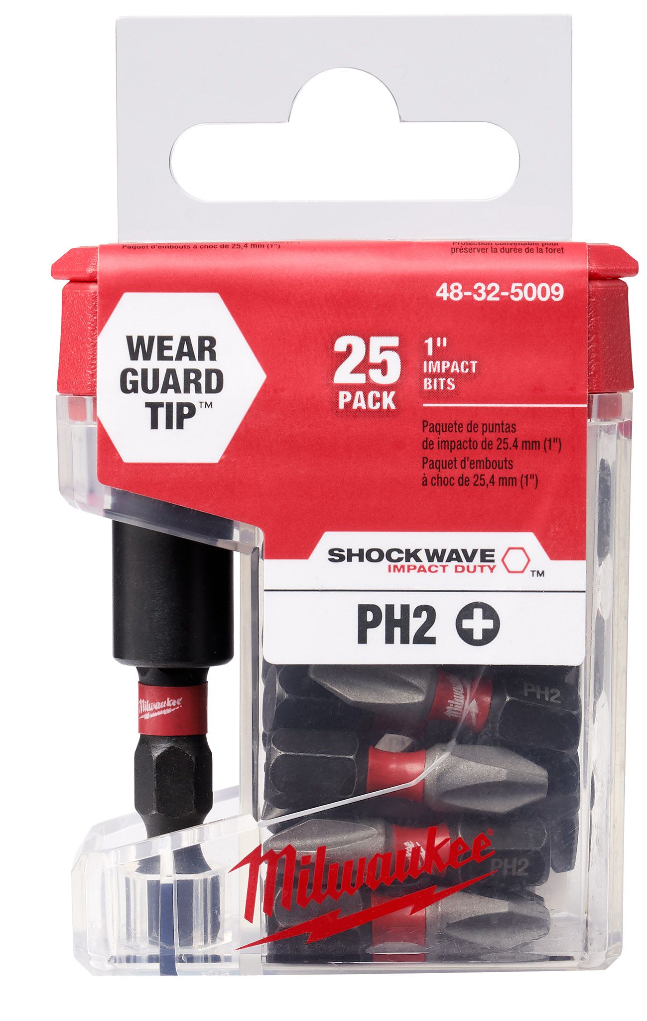 Set De 25 Puntas + Adaptador De Impacto Milwaukee Ph2 X 25mm