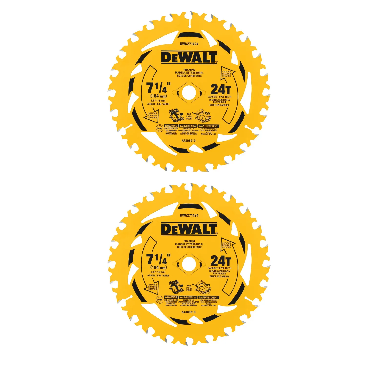Disco De Sierra 7-1/4''x 5/8'' 24 Dientes Dewalt Dwa271424p2
