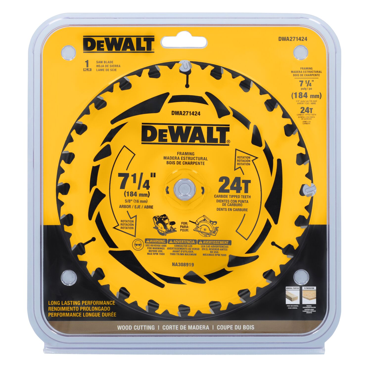 Disco De Sierra 7-1/4''x 5/8'' 24 Dientes Dewalt Dwa271424